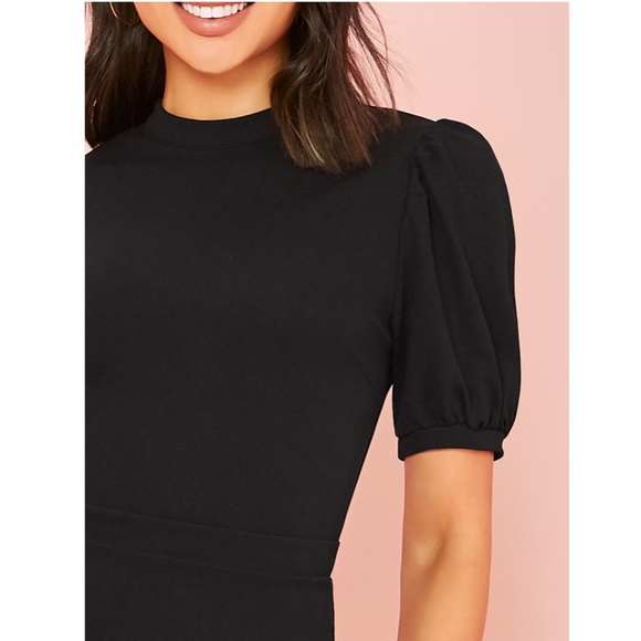 Puff Sleeve Ruffle Detail Black Mini Dress - Picture 5 of 9